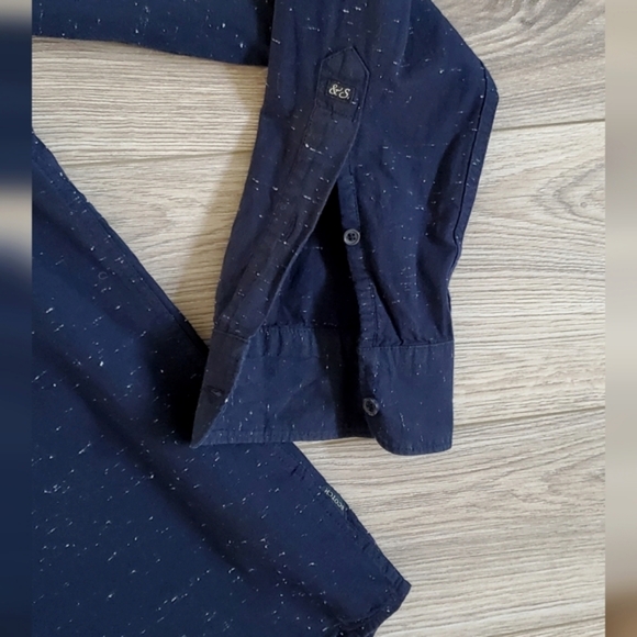 Scotch & Soda Essential Collarless Button Down Shirt, Navy/White Speck, Med, EUC - Picture 11 of 16